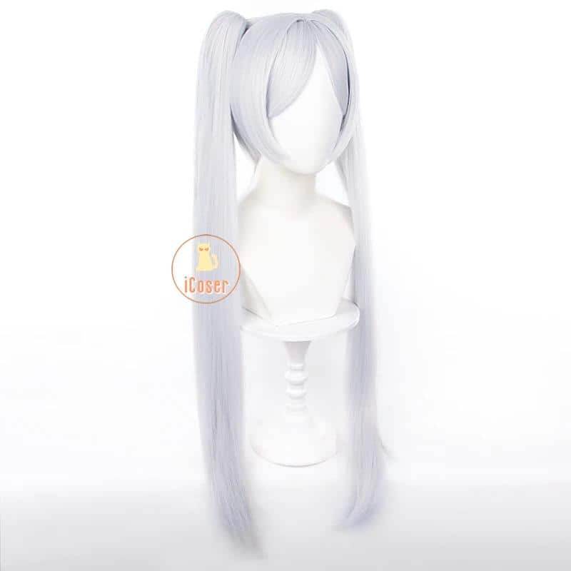 Wig Commision Perücken Styling Service Frieren Cosplay Wig Perücke Anime Frieren Beyond Journey's End Gray Blue Double Ponytail Long Hair Ears Earrings Damen 3 1101266212