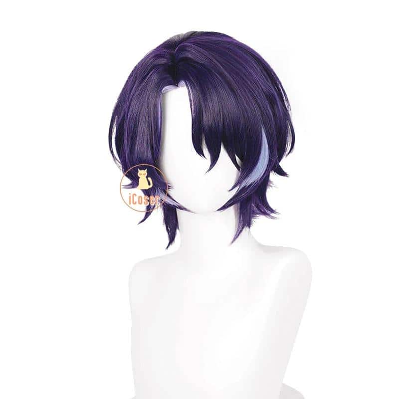 Wig Commision Perücken Styling Service Dr. Ratio Cosplay Wig Perücke Honkai Star Rail Dr. Veritas Ratio Purple Short Hair 33CM Intelligentsia Guild Damen Herren 2 219710244